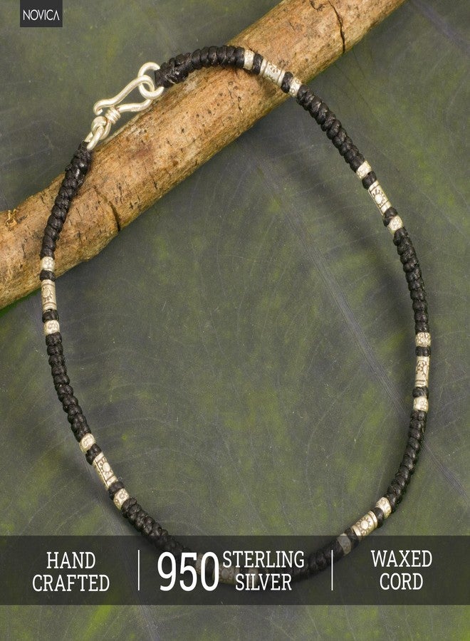 NOVICA Artisan Handmade Silver Anklet Artisan Crafted Black with Karen Hill Tribe Fine Beaded Thailand [9.75 in L 3 mm W] ' Wandering Black' - Image 4