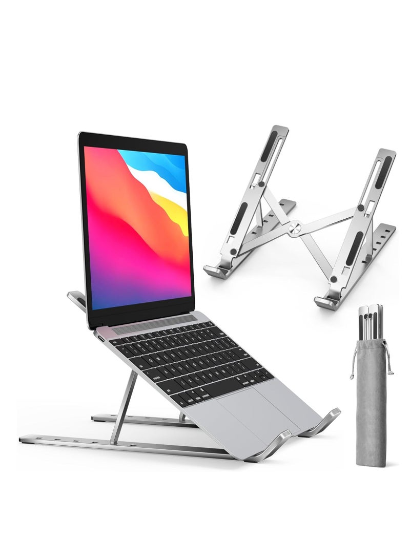 Laptop Stand, Laptop Holder Riser Computer Tablet Stand, 6 Angles Adjustable Aluminum Ergonomic Foldable Portable Desktop Holder Compatible with 10-15.6” MacBook,iPad, HP, Dell, Lenovo Silver - Image 1