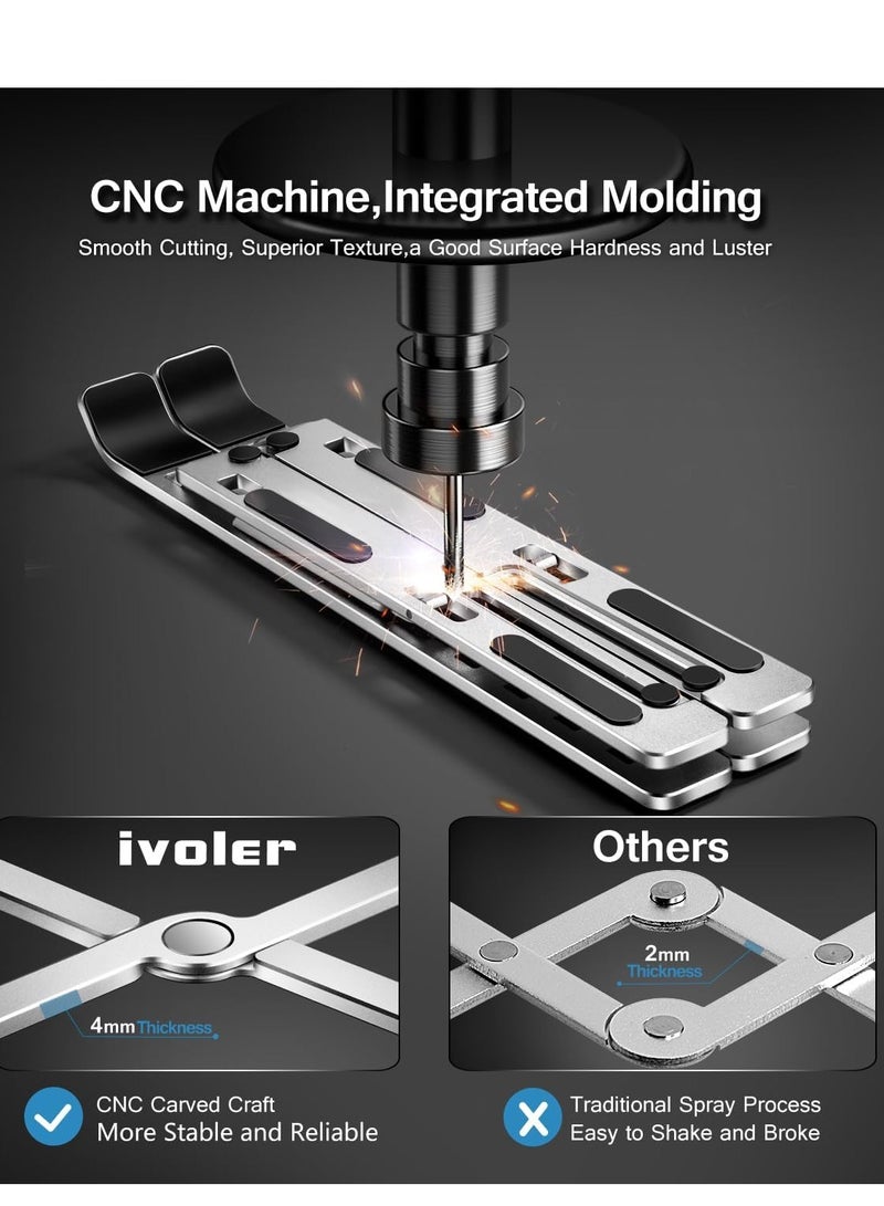 Laptop Stand, Laptop Holder Riser Computer Tablet Stand, 6 Angles Adjustable Aluminum Ergonomic Foldable Portable Desktop Holder Compatible with 10-15.6” MacBook,iPad, HP, Dell, Lenovo Silver - Image 3