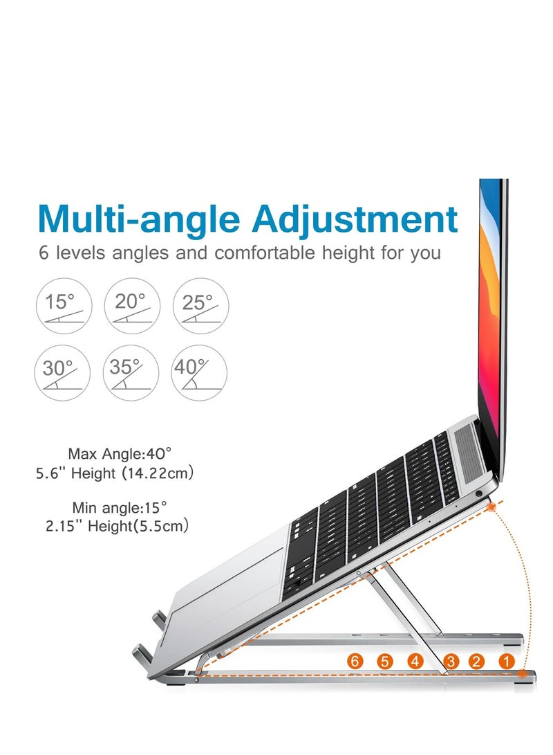 Laptop Stand, Laptop Holder Riser Computer Tablet Stand, 6 Angles Adjustable Aluminum Ergonomic Foldable Portable Desktop Holder Compatible with 10-15.6” MacBook,iPad, HP, Dell, Lenovo Silver - Image 4