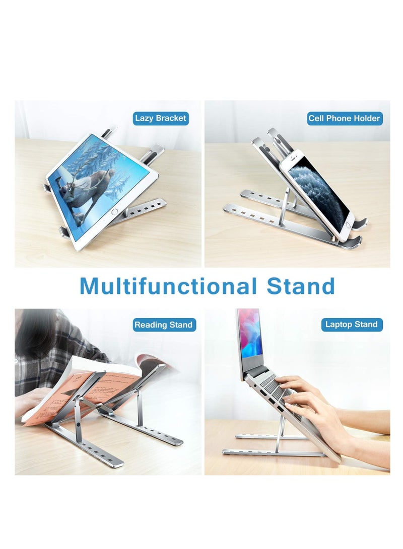 Laptop Stand, Laptop Holder Riser Computer Tablet Stand, 6 Angles Adjustable Aluminum Ergonomic Foldable Portable Desktop Holder Compatible with 10-15.6” MacBook,iPad, HP, Dell, Lenovo Silver - Image 5