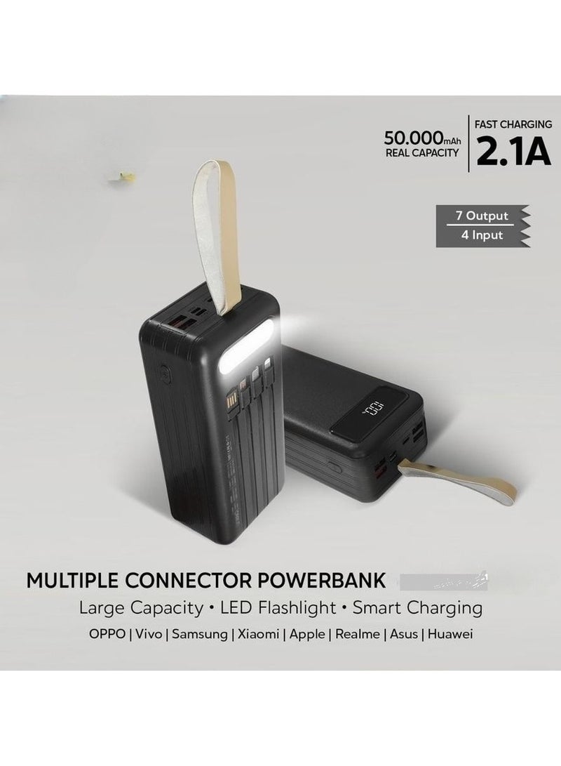 شابية شاحن محمول بقوة 2.1 أمبير، بطارية خارجية بسعة 50000 مللي أمبير، مزودة بمنفذ USB-C، مع 4 منافذ خرج و3 منافذ إدخال، سعة عالية (50000 مللي أمبير)، مناسبة لشحن هواتف iPhone 17 و16، وأجهزة سامسونج وغالاكسي وأيباد. - Image 5