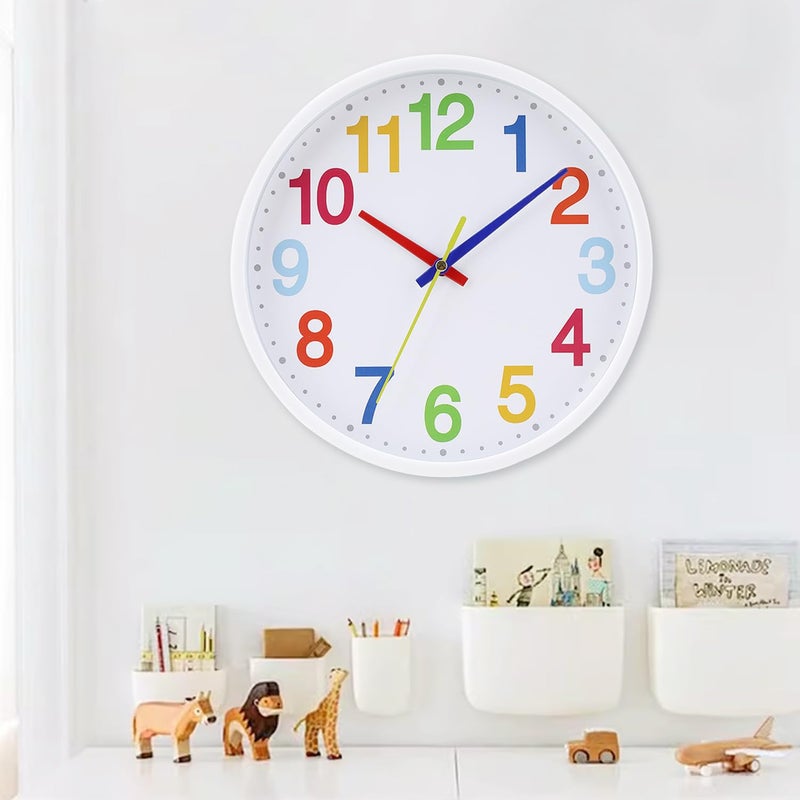 AMOTOFO Time Teaching Clock Silent Wall Clock for Kids Learning Time, Silent Non-Ticking Quartz Decorative Wall Clock for Teacher's Classrooms Or Children's Bedrooms 9 Inch - Image 5