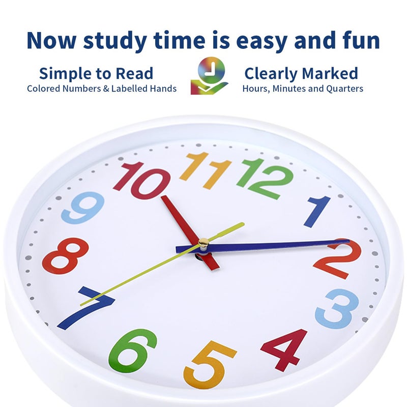 AMOTOFO Time Teaching Clock Silent Wall Clock for Kids Learning Time, Silent Non-Ticking Quartz Decorative Wall Clock for Teacher's Classrooms Or Children's Bedrooms 9 Inch - Image 2