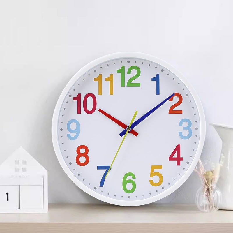 AMOTOFO Time Teaching Clock Silent Wall Clock for Kids Learning Time, Silent Non-Ticking Quartz Decorative Wall Clock for Teacher's Classrooms Or Children's Bedrooms 9 Inch - Image 4