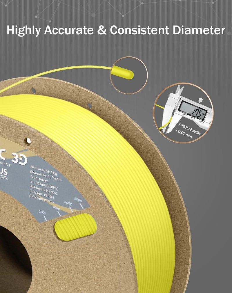 DURAMIC 3D PLA+ Filament 1.75mm 1Kg Light Yellow, PLA Plus Filament 1Kg Spool(2.2lbs) Tougher and Stronger, Dimensional Accuracy Probability +/- 0.02mm - Image 3