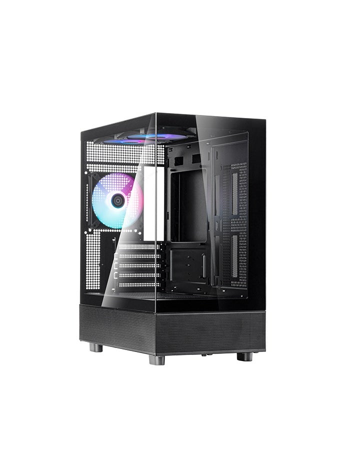 SilverStone LD04 Black Micro-ATX Case – Tempered Glass 270° Panoramic View, Supports Micro-ATX/Mini-ITX, 3x 120mm ARGB Fans Included, 350mm GPU & 177mm CPU Cooler Clearance, Top/Rear Radiator Support (Up to 280mm), USB Type-C + 2x USB 3.0 Front I/O, Steel/Glass Construction, Compact 38.25L, Vertical Layout, Black | SST-LD04-B-ARGB  - Image 1