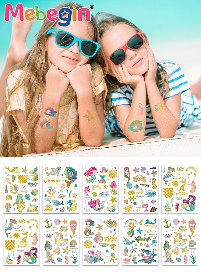 MEBEGIN 12 Sheets Mermaid Temporary Tattoos for Kids, Waterproof Long-lasting Fake Tattoos, High-quality Face and Body Stickers with Attractive Design, Easy to Use and Remove, Versatile Party Decoration - Image 2