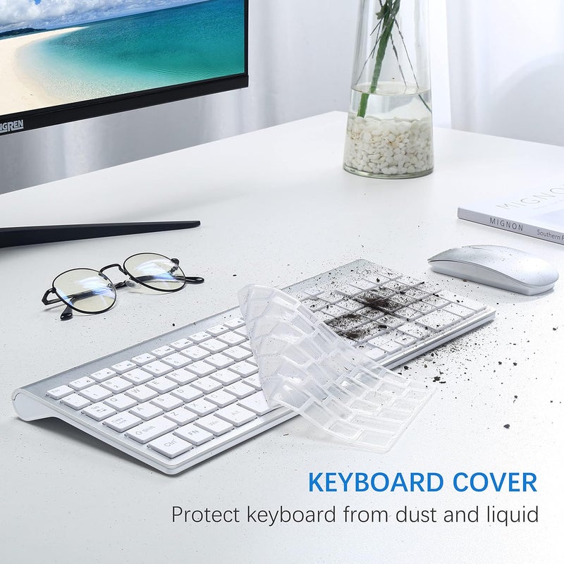 TopMate Wireless Keyboard and Mouse Ultra Slim Combo, 2.4G Silent Compact USB 2400DPI Mouse and Scissor Switch Keyboard Set with Cover, Batteries Included, for PC/Laptop/Windows/Mac - Silver White - Image 5