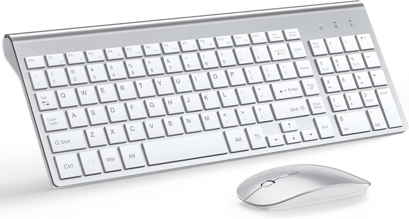 TopMate Wireless Keyboard and Mouse Ultra Slim Combo, 2.4G Silent Compact USB 2400DPI Mouse and Scissor Switch Keyboard Set with Cover, Batteries Included, for PC/Laptop/Windows/Mac - Silver White - Image 1