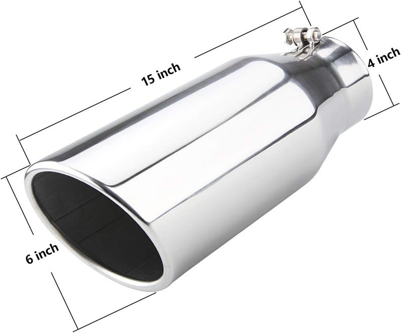LCGP Bolt On Diesel Exhaust Tip 4" Inlet, 6" Outlet, 15" Long, Polished Stainless Steel - Image 2