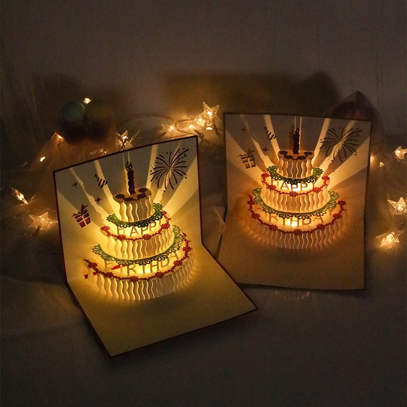 Birthday Cake Music Lighting Three-Dimensional Greeting Card Paper Carving Creative Gift Holiday Blessing Message Card - Image 2