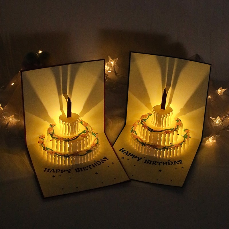 Birthday Cake Music Lighting Three-Dimensional Greeting Card Paper Carving Creative Gift Holiday Blessing Message Card - Image 3