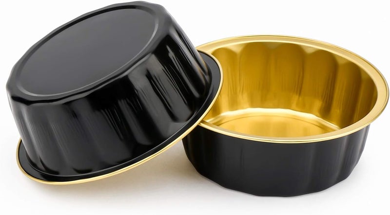 Beasea Disposable Ramekins 8oz, 100 Pack Black Gold Aluminum Foil Cups with Lids, Disposable Creme Brulee Muffin Cupcake Baking Cup Mini Pudding Cups for Party Wedding Birthday - Image 4