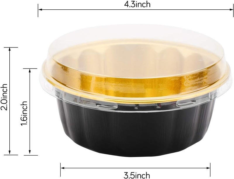 Beasea Disposable Ramekins 8oz, 100 Pack Black Gold Aluminum Foil Cups with Lids, Disposable Creme Brulee Muffin Cupcake Baking Cup Mini Pudding Cups for Party Wedding Birthday - Image 2