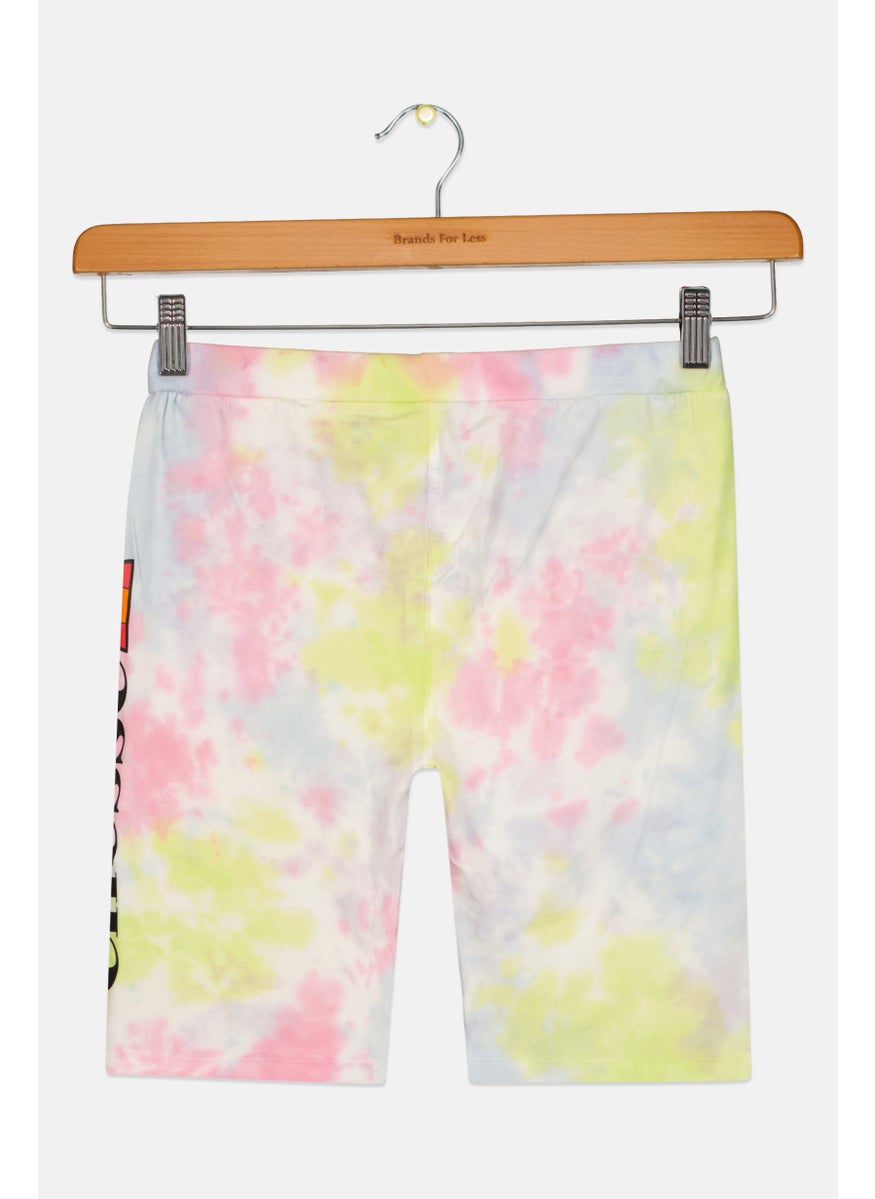 Ellesse Kids Girl Tie Dye Training Short, Neon Yellow Combo  - Image 2
