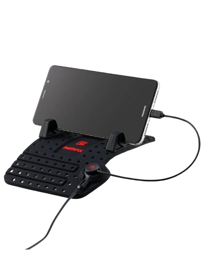 ريماكس حامل هاتف السيارة Remax  مع قاعدة شحن مغناطيسية، ذراع قابلة للتعديل، كابل 2 في 1 لأجهزة Apple وAndroid، قاعدة سيليكون مقاومة للانزلاق، إخراج 5V-2A، زاوية ميل قابلة للتعديل 120 درجة للهواتف والأجهزة اللوحية - Image 1