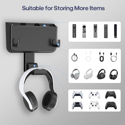 Kytok Adhesive Remote Control Holder Wall Mount with Headset Hanger, 3 in 1 Organizer TV/Fan Remote Caddy with Hook for Headphone, No Drill Controller Storage Bracket, Bed Wall Rack - Image 5