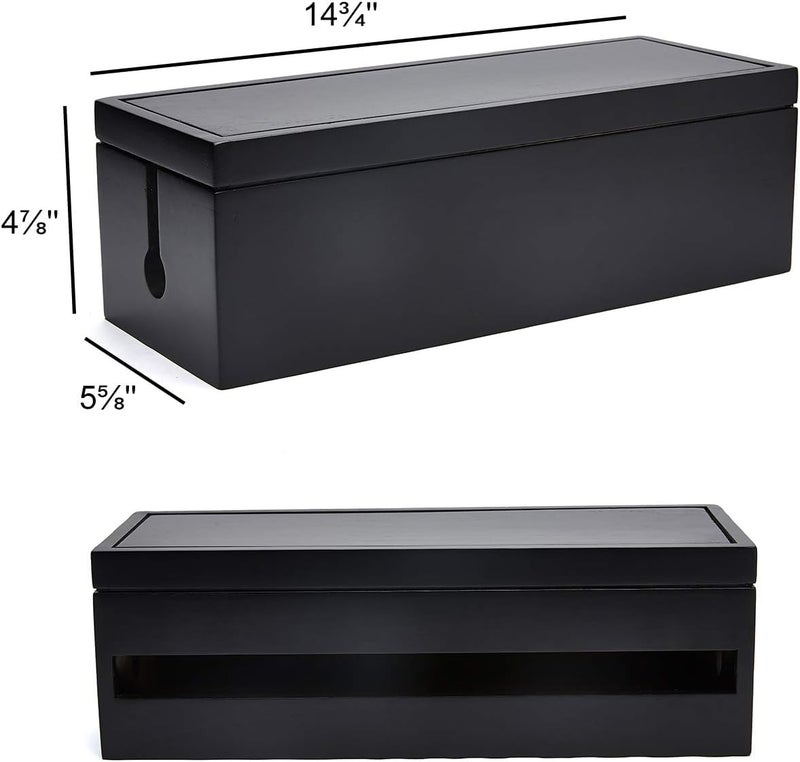 Changsuo Cable Management Box Wooden Cord Organizer Box for Extension Cord Power Stripe Surge Protector Wire Management Concealer Organizer Cover Hider for Desktop Home Office Kitchen (Black) - Image 4