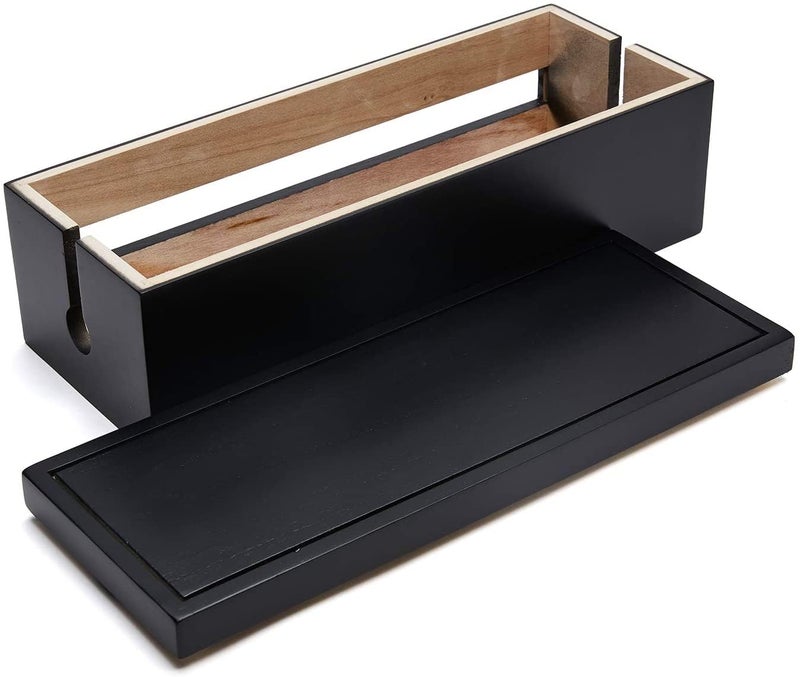 Changsuo Cable Management Box Wooden Cord Organizer Box for Extension Cord Power Stripe Surge Protector Wire Management Concealer Organizer Cover Hider for Desktop Home Office Kitchen (Black) - Image 3