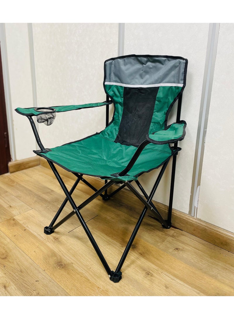 Raxoom Heavy-Duty Foldable Camping Chair with Cup Holder – Strong Steel Frame, PE Anti-Slip Feet, Breathable Mesh Back, 600D Oxford Fabric – Ideal for Outdoor, Beach, Fishing & Garden Use (green) - Image 3