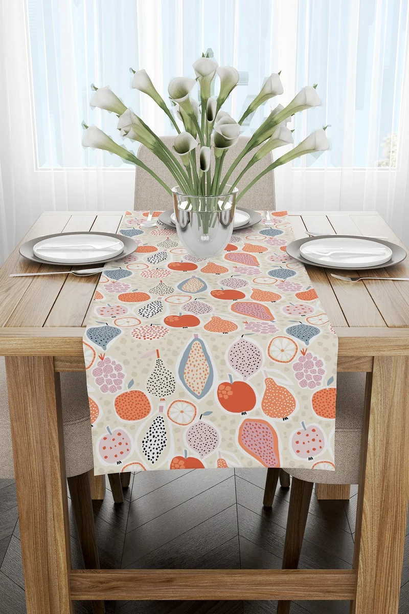 Cango Home Orange Cream Fruit Patterned Digital Printed Runner CGH580-RN