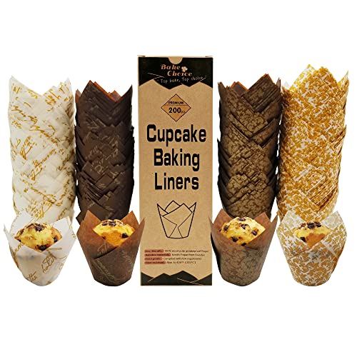 Bake Choice Nordic Paper 200pcs Tulip Cupcake Liners for baking cups with four fancy designs EU Parchment paper Standard Size Tulip Muffin liners, Cupcake Wrappers for Party, Wedding, Birthday - Image 1