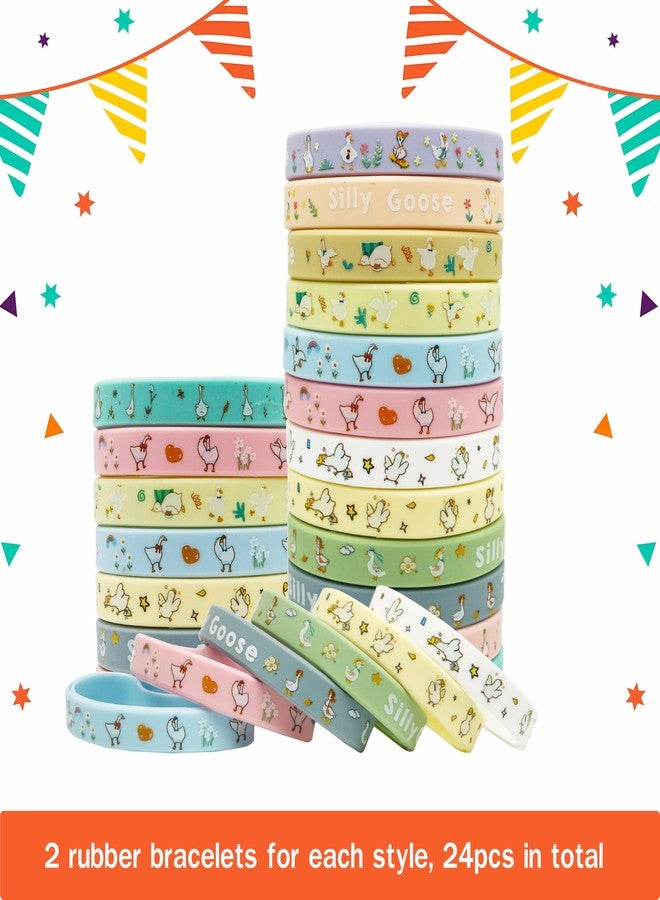 i-Beeboo 48 Pcs Silly Goose Party Favors Wristbands Slap Bracelets, Funny Goose Party Supplies Rubber Silicone Stretch Wristbands for Birthday Decorations Gifts - Image 2