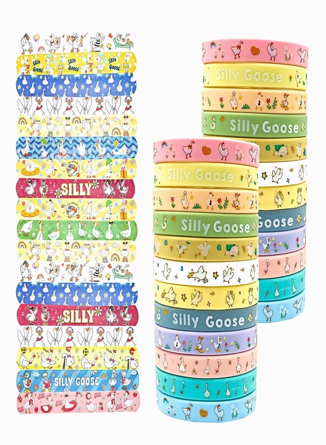 i-Beeboo 48 Pcs Silly Goose Party Favors Wristbands Slap Bracelets, Funny Goose Party Supplies Rubber Silicone Stretch Wristbands for Birthday Decorations Gifts - Image 1
