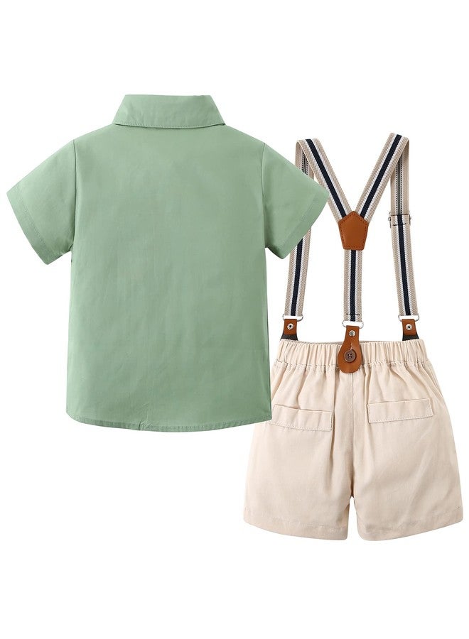 YALLET Toddler Baby Boy Outfits 1-5T Boys Suits Gentleman Short Sleeve Button Shirts+Bowtie+Suspender Shorts Formal Clothes - Image 2