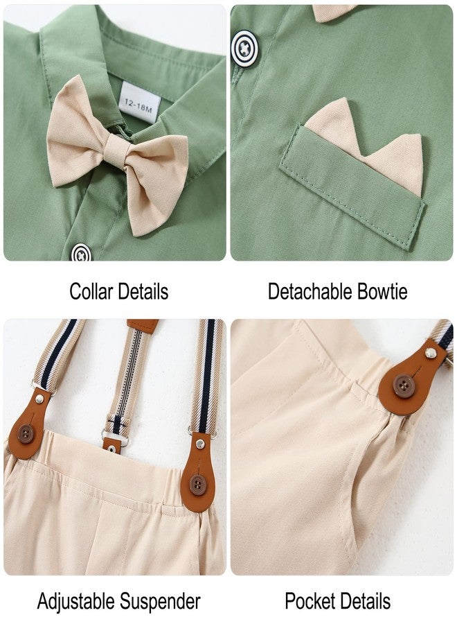 YALLET Toddler Baby Boy Outfits 1-5T Boys Suits Gentleman Short Sleeve Button Shirts+Bowtie+Suspender Shorts Formal Clothes - Image 3
