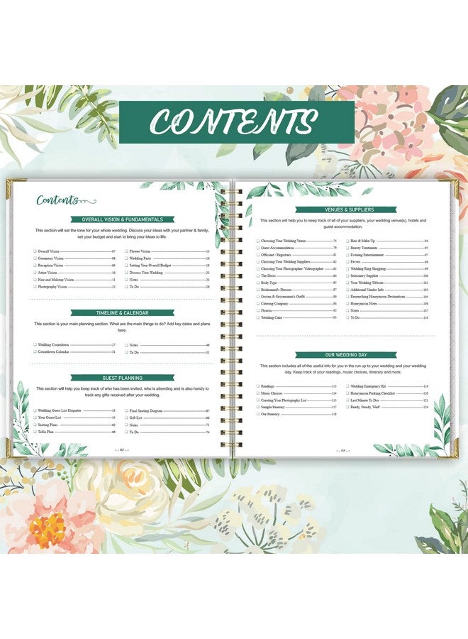 Artfan Wedding Planner - Wedding Planner Book And Organizer For The Bride With 5 Tabbed Sections, 9" X 11.9", Hardcover With Metal Corner + 5 Inner Pockets + Sticker + Elastic Closure Band - Floral  - Image 3