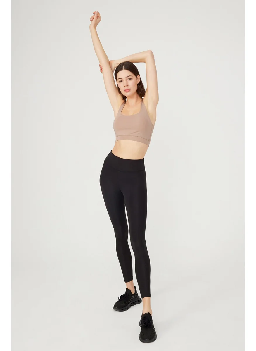 Los Ojos Beige Lightly Support Back Detail Covered Sports Bra Criss Cross