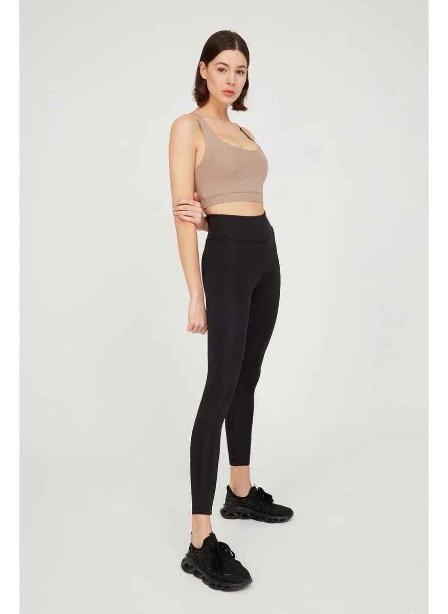 Los Ojos Beige Lightly Support Back Detail Covered Sports Bra Criss Cross