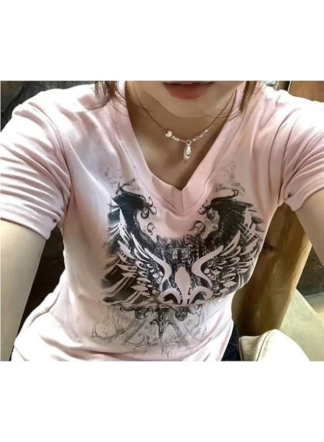 MANGMAO Grunge Shirts 2000s Clothing Women Vintage Graphic Tees Y2k Short Sleeve Goth Tops Teens Emo Clothes Streetwear, Purple Grey, M - Image 3