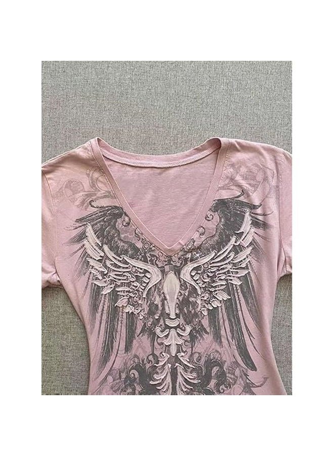 MANGMAO Grunge Shirts 2000s Clothing Women Vintage Graphic Tees Y2k Short Sleeve Goth Tops Teens Emo Clothes Streetwear, Purple Grey, M - Image 5
