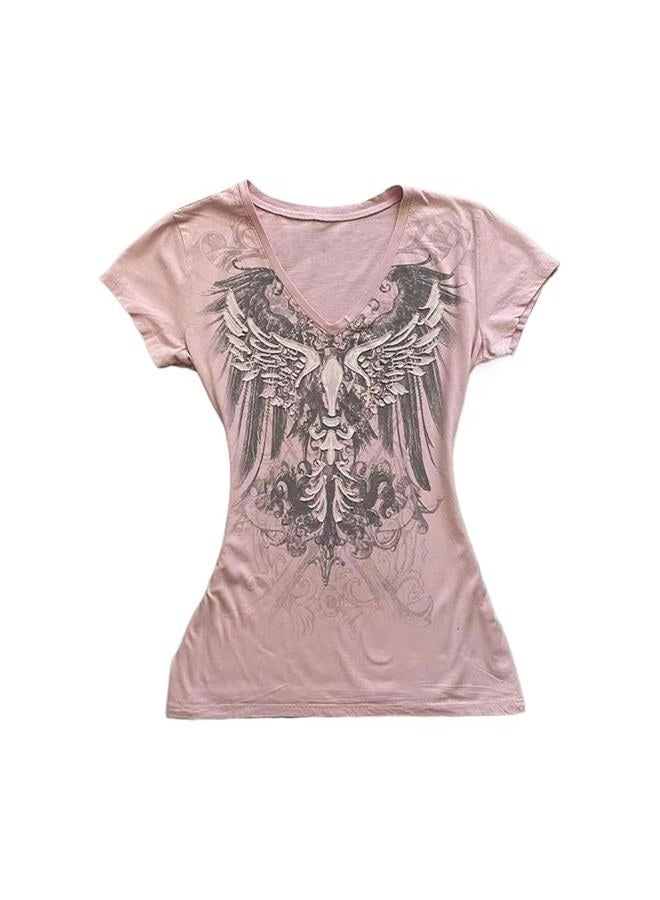 MANGMAO Grunge Shirts 2000s Clothing Women Vintage Graphic Tees Y2k Short Sleeve Goth Tops Teens Emo Clothes Streetwear, Purple Grey, M - Image 1