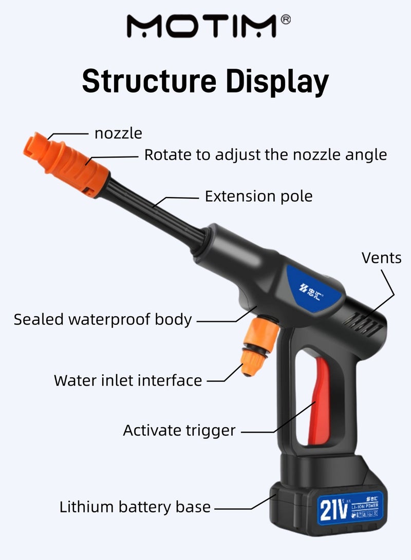 Motim Cordless Pressure Washer Gun 9-12 Meters Range Portable Car Washer Cleaner with 10pcs Rechargeable 21V 2.0Ah Batteries - Image 5