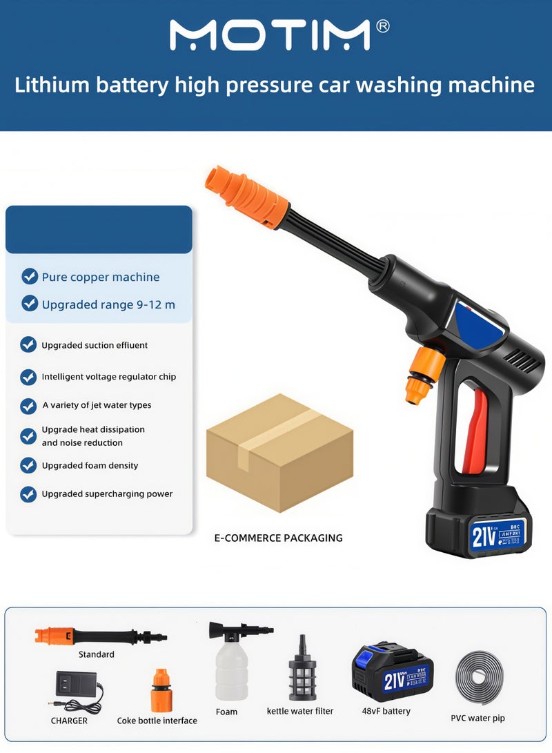 Motim Cordless Pressure Washer Gun 9-12 Meters Range Portable Car Washer Cleaner with 10pcs Rechargeable 21V 2.0Ah Batteries - Image 1