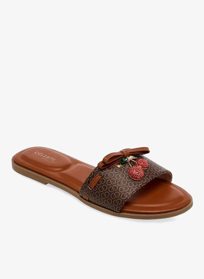 Celeste Women Monogram Print Flat Sandals