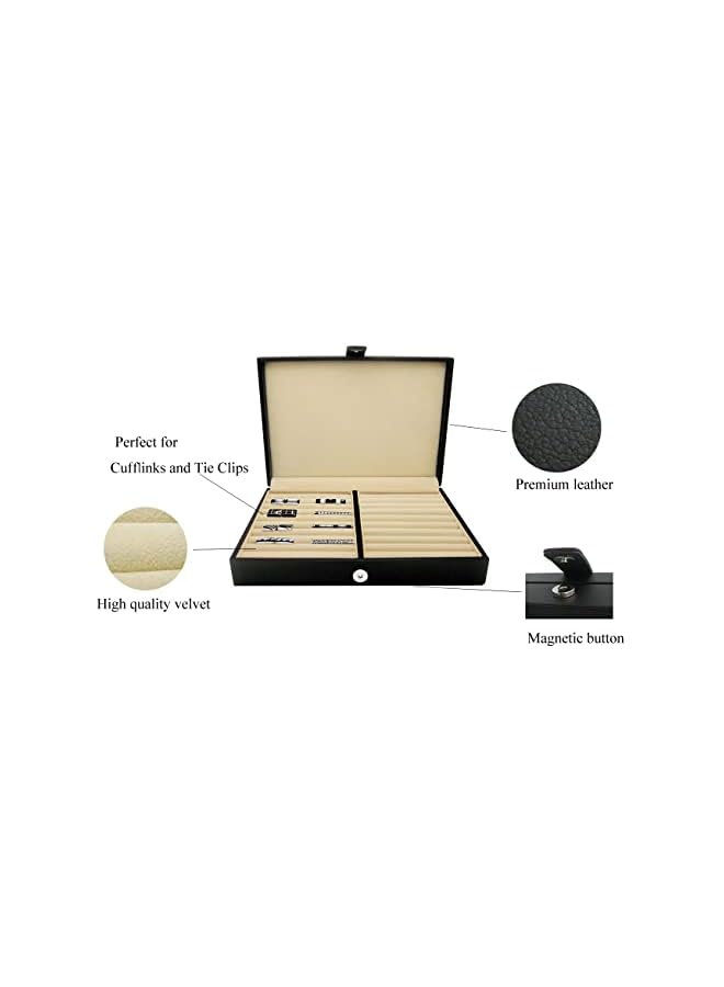PROMASS Cufflinks Jewellery Storage Box Case,With Black Faux Leather, Fit for Tie Clip Ring Earrings - Image 3