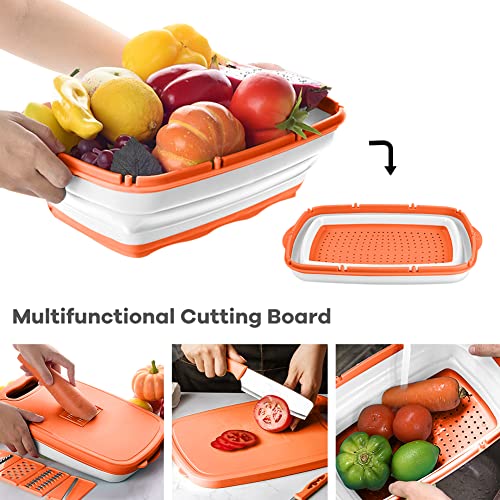 HI NINGER Camping Cutting Board, HI NINGER Collapsible Chopping Board with Colander, 9-In-1 Multi Kitchen Vegetable Washing Basket,Camping Gifts Accessories for RV Campers - Image 4