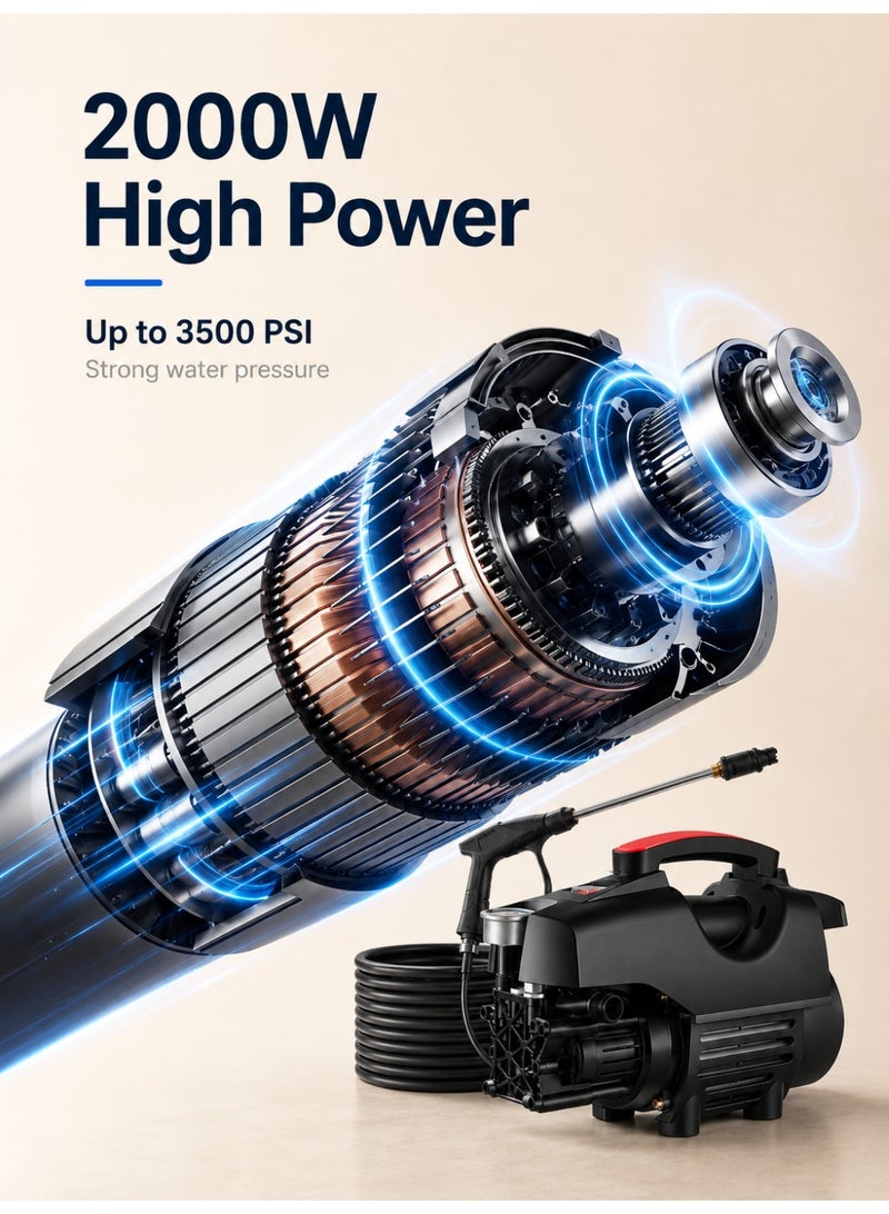 ألونغد غسالة الضغط الكهربائي 3500 PSI 2000W غسالة طاقة عالية مع خرطوم 32 قدم قابلة للفصل غسالة ضغط كهربائية لتنظيف أسوار سيارات - Image 2