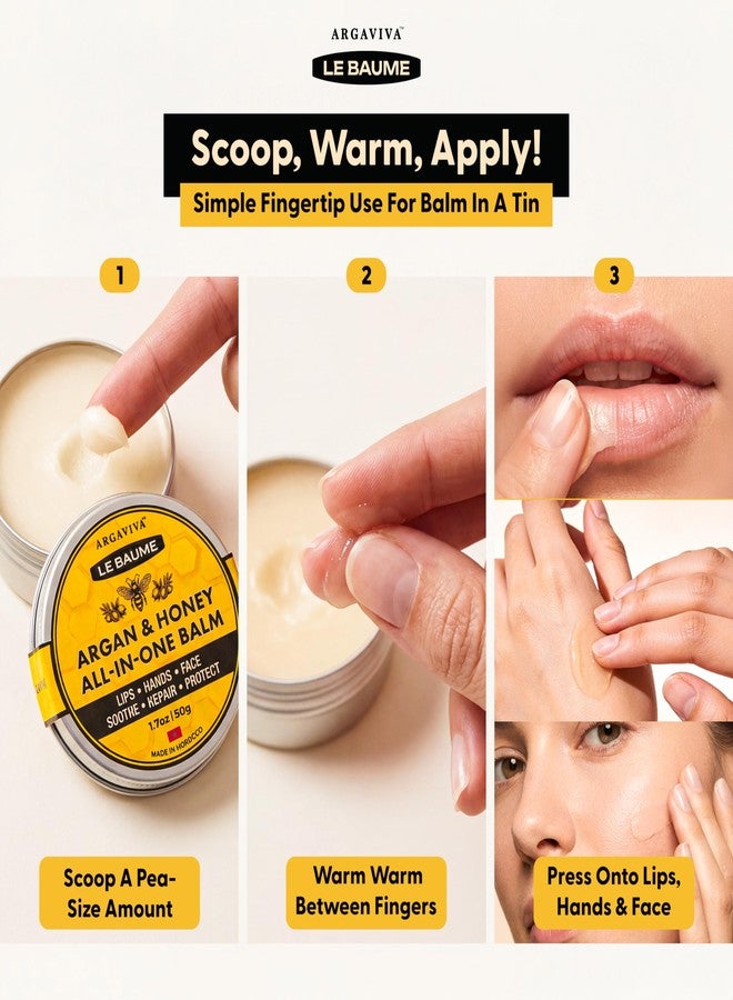 Argaviva Le Baume French Lip Balm Lip Moisturizer in Tin, Moroccan Argan Oil and Honey, All-In-One Multi-Use Skin Balm for Chapped Lips Hands Face, Waterless, Non-Greasy, Travel Friendly, 1.7 Oz - Image 5
