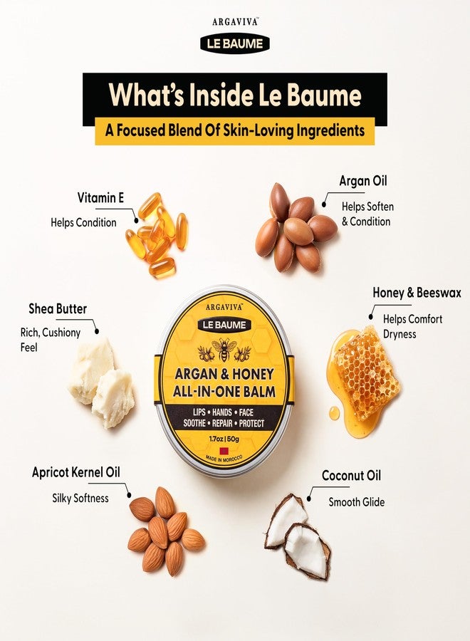 Argaviva Le Baume French Lip Balm Lip Moisturizer in Tin, Moroccan Argan Oil and Honey, All-In-One Multi-Use Skin Balm for Chapped Lips Hands Face, Waterless, Non-Greasy, Travel Friendly, 1.7 Oz - Image 3