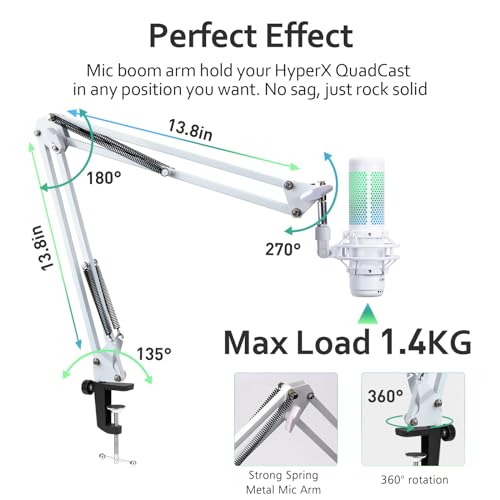WIBOND For HyperX Quadcast S Boom Arm Upgraded Mic Arm with Reduce Wind Noises Mic Foam Cover White Boom Arm for Hyperx Quadcast 38 to 58 Adapter Compatible with Other Models - Image 3