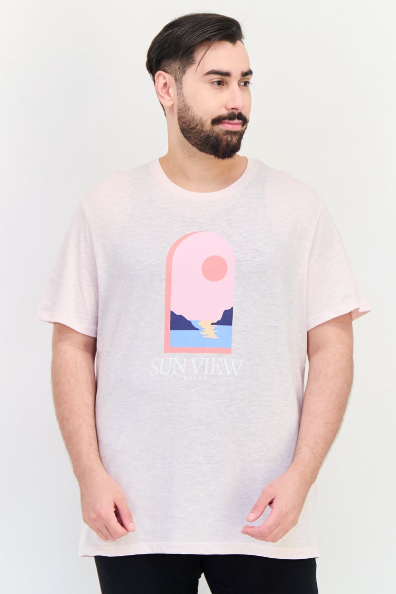 Celio Men Crew Neck Short Sleeve Graphic Print T-Shirt, Pink - Image 1