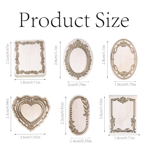 Andotopee 6in1 Vintage Embossed Frame Wax Seal Stamp Kit Rectangle Oval Heart 3D Relief Photo Frame Seal Stamps with Wood Handle Retro Sealing Wax Stamp for Wedding Invitations Letters - Image 3