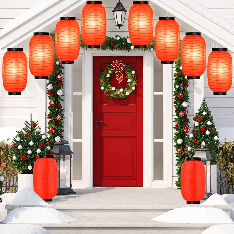 Hortsun 24 Pcs Traditional Japanese Style Red Silk Hanging Lantern Set Including Paper Lanterns Japanese Decorations and Lights for Chinese New Year Luna Festival Party Decoration DIY Crafts - Image 5