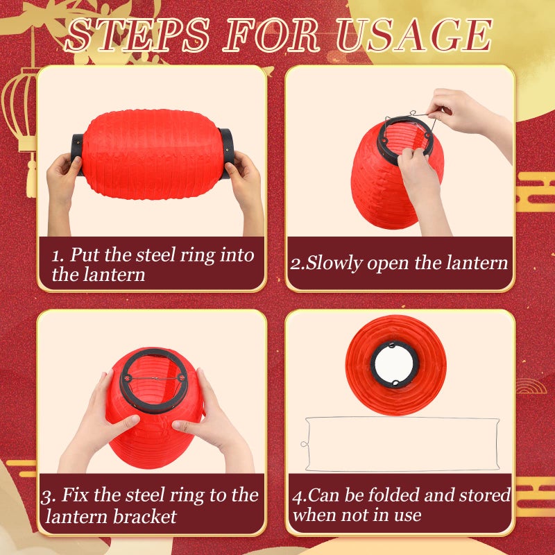 Hortsun 24 Pcs Traditional Japanese Style Red Silk Hanging Lantern Set Including Paper Lanterns Japanese Decorations and Lights for Chinese New Year Luna Festival Party Decoration DIY Crafts - Image 3